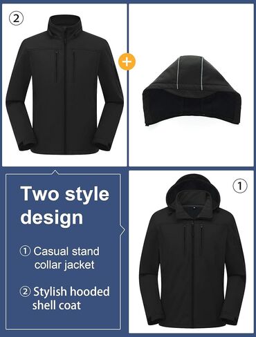 CREATMO US Men's Softshell Military Jacket With Removable Hood, Fleece Lined and Water Repellent Outdoor Reflective Coat in Saudi Arabia