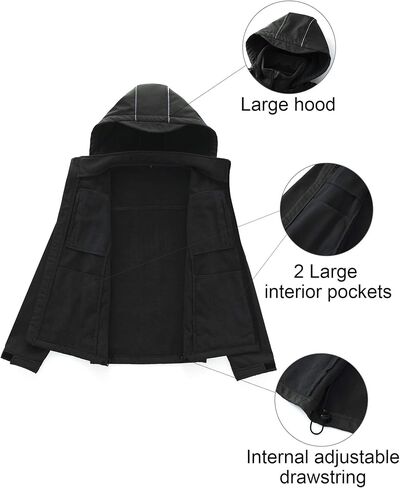 CREATMO US Men's Softshell Military Jacket With Removable Hood, Fleece Lined and Water Repellent Outdoor Reflective Coat in Saudi Arabia