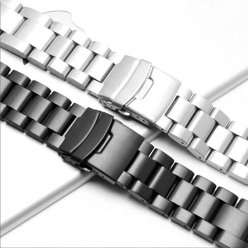 Stainless Steel Watch Band Heavy Duty Brushed Finish Metal Watch Strap 22mm/24mm Double Buckle Bracelet Silver Replacement Band in Kuwait