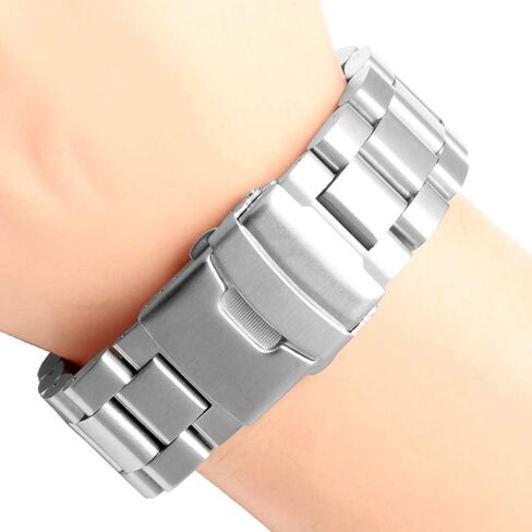 Stainless Steel Watch Band Heavy Duty Brushed Finish Metal Watch Strap 22mm/24mm Double Buckle Bracelet Silver Replacement Band in Kuwait