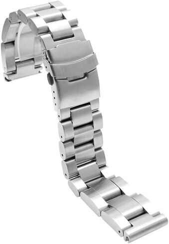 Stainless Steel Watch Band Heavy Duty Brushed Finish Metal Watch Strap 22mm/24mm Double Buckle Bracelet Silver Replacement Band in Kuwait