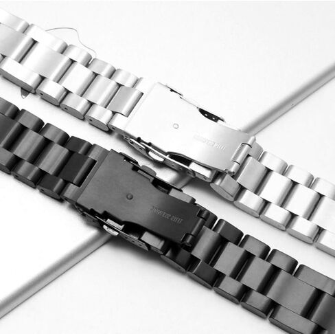 Stainless Steel Watch Band Heavy Duty Brushed Finish Metal Watch Strap 22mm/24mm Double Buckle Bracelet Silver Replacement Band in Kuwait