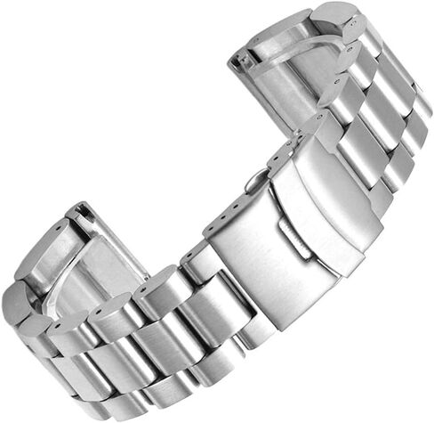 Stainless Steel Watch Band Heavy Duty Brushed Finish Metal Watch Strap 22mm/24mm Double Buckle Bracelet Silver Replacement Band in Kuwait