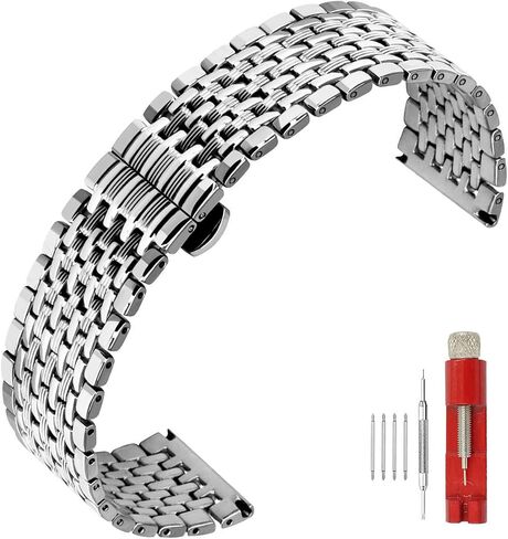 Multi Stripes 18mm 20mm 22mm Black Rose Gold Silver Two Tone Metal Watch Strap Tapered Engravings Stainless Steel Metal Watch Band for Men Women… in Kuwait