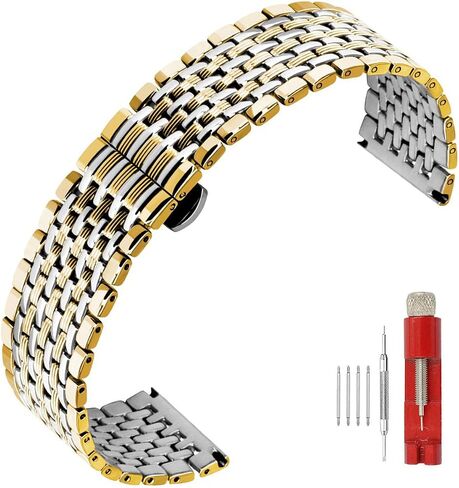 Multi Stripes 18mm 20mm 22mm Black Rose Gold Silver Two Tone Metal Watch Strap Tapered Engravings Stainless Steel Metal Watch Band for Men Women… in Kuwait