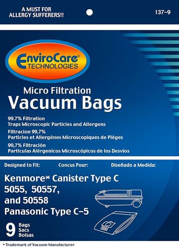 EnviroCare Replacement Vacuum Cleaner Bags made to fit Kenmore Canister Type C or Q 50555, 50558, 50557 and Panasonic Type C-5 9 pack in Kuwait
