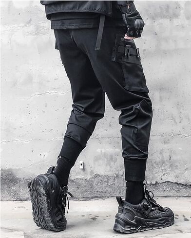 MOKEWEN Men's Women Pockets Casual Goth Punk Jogger Cargo Hiphop Techwear Cargo Ankle Pants in Kuwait