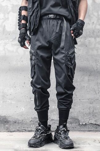 MOKEWEN Men's Women Pockets Casual Goth Punk Jogger Cargo Hiphop Techwear Cargo Ankle Pants in Kuwait