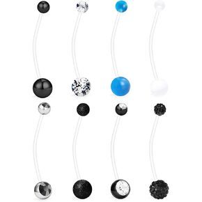 Jenxnjsjo Pregnancy Belly Button Rings Pregnancy Belly Rings Pregnancy Maternity Flexible Bioplast Long Belly Button Rings Navel Retainer Sport Body Piercing 14G 1&1/2 Inch Length