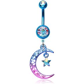 14G Colorline Filigree Moon Star Sparkle Inspiration Dezigns حلقة زر البطن in Kuwait