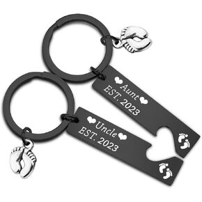 FUSTMW New Aunt and Uncle gifts Est 2024 Keychain Set Pregnancy Announcement Gift First Time Uncle Gifts for Aunt to Be Gifts