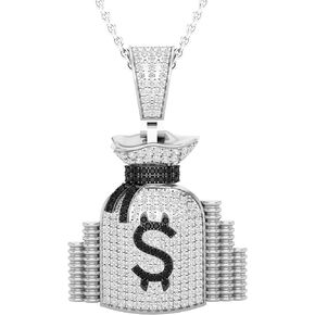 Dazzlingrock Collection 0.80 Carat (ctw) Round Black & White Diamond Mens Money Bag Stacks Charm Pendant 3/4 CT, Available in 10K/14K/18K Gold & 925 Sterling Silver in Saudi Arabia