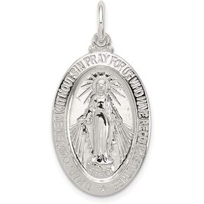 Solid 925 Sterling Silver Virgin Mary Pray for Us Charm Miracle Medal Mary Pendant Charm Medal - 30mm x 16mm in Saudi Arabia