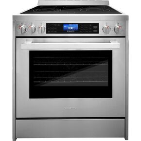 COSMO COS-305AERC Commercial-Style Electric Range with 4 Burners / 1 Warming Zone and 5 cu. ft. Capacity Oven with 7 Functions, Turbo True European Convection, 30 inch, Stainless Steel in Saudi Arabia