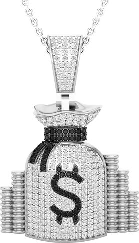 Dazzlingrock Collection 0.80 Carat (ctw) Round Black & White Diamond Mens Money Bag Stacks Charm Pendant 3/4 CT, Available in 10K/14K/18K Gold & 925 Sterling Silver in Saudi Arabia