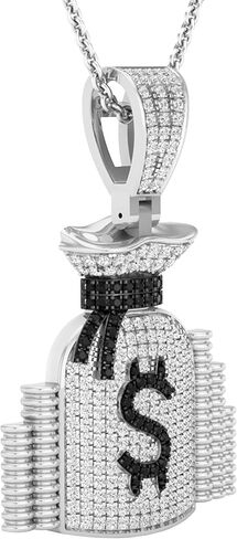 Dazzlingrock Collection 0.80 Carat (ctw) Round Black & White Diamond Mens Money Bag Stacks Charm Pendant 3/4 CT, Available in 10K/14K/18K Gold & 925 Sterling Silver in Saudi Arabia