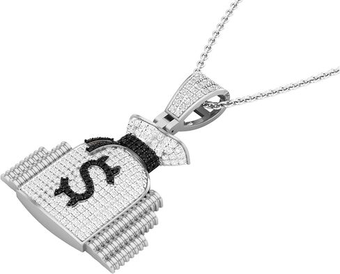 Dazzlingrock Collection 0.80 Carat (ctw) Round Black & White Diamond Mens Money Bag Stacks Charm Pendant 3/4 CT, Available in 10K/14K/18K Gold & 925 Sterling Silver in Saudi Arabia
