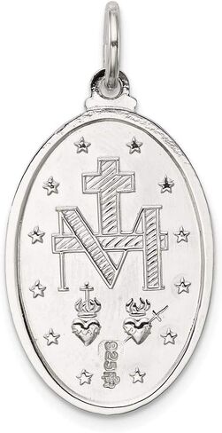 Solid 925 Sterling Silver Virgin Mary Pray for Us Charm Miracle Medal Mary Pendant Charm Medal - 30mm x 16mm in Saudi Arabia
