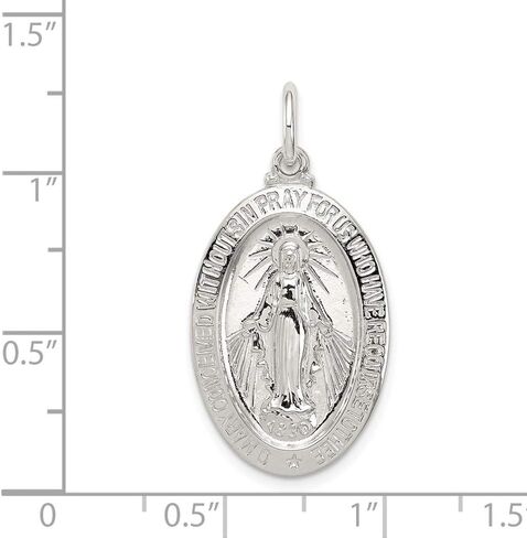 Solid 925 Sterling Silver Virgin Mary Pray for Us Charm Miracle Medal Mary Pendant Charm Medal - 30mm x 16mm in Saudi Arabia