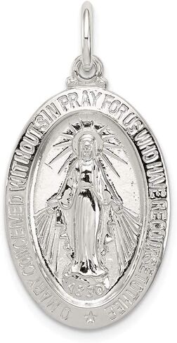 Solid 925 Sterling Silver Virgin Mary Pray for Us Charm Miracle Medal Mary Pendant Charm Medal - 30mm x 16mm in Saudi Arabia