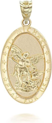 10k Yellow Gold Archangel St. Michael Pray For Us Words Oval Medal in Solid Gold Choice of Pendant Only or Necklace Chain Length in Kuwait