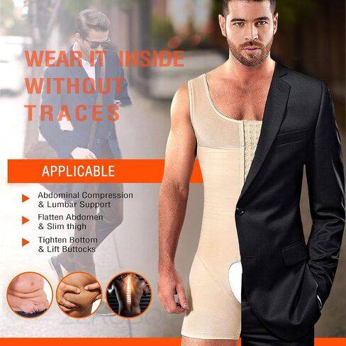 Men's Shapewear Bodysuit Full Body Shaper Tummy Control Compression Sauna Suit Fitness Compression Underwork in Kuwait