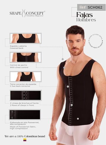 SHAPE CONCEPT 062 063 Fajas Colombianas para Hombres Mens Girdle High Compression Garmen Shapewear Body Shaper for Men in Kuwait