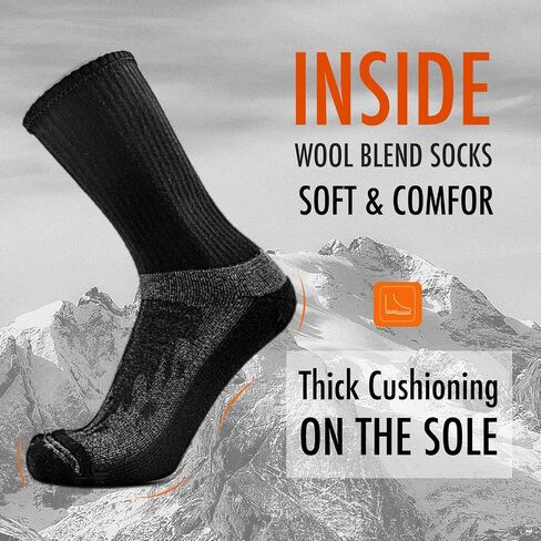 KitNSox 1/4 Pack Men's Women's Merino Wool Hiking Running Socks Crew Warm Thick Cushioned Outdoor Walking Sport Athletic Sock in Kuwait