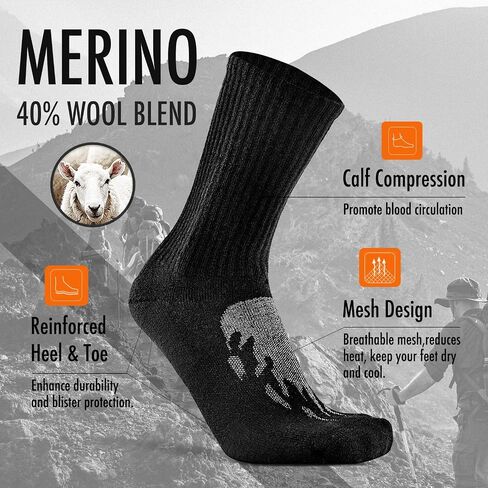 KitNSox 1/4 Pack Men's Women's Merino Wool Hiking Running Socks Crew Warm Thick Cushioned Outdoor Walking Sport Athletic Sock in Kuwait