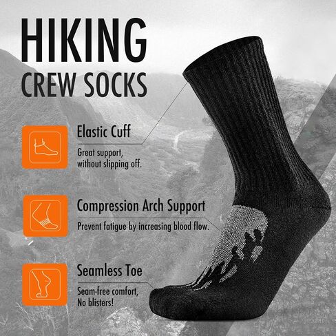 KitNSox 1/4 Pack Men's Women's Merino Wool Hiking Running Socks Crew Warm Thick Cushioned Outdoor Walking Sport Athletic Sock in Kuwait