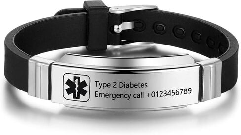 Personalized Medical Alert Bracelets for Men Women Sport Emergency ID Bracelets Adjustable Stainless Steel Diabetic ID Bracelets Band for Boys in Saudi Arabia