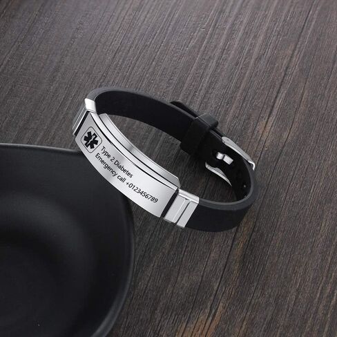 Personalized Medical Alert Bracelets for Men Women Sport Emergency ID Bracelets Adjustable Stainless Steel Diabetic ID Bracelets Band for Boys in Saudi Arabia
