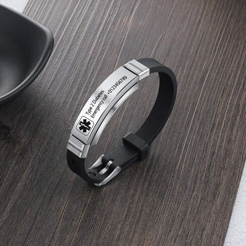 Personalized Medical Alert Bracelets for Men Women Sport Emergency ID Bracelets Adjustable Stainless Steel Diabetic ID Bracelets Band for Boys in Saudi Arabia
