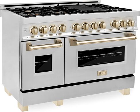 ZLINE Autograph Edition 48" 6.0 cu. ft. Dual Fuel Range with Gas Stove and Electric Oven in Stainless Steel with Gold Accents (RAZ-48-G) in Saudi Arabia