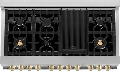 ZLINE Autograph Edition 48" 6.0 cu. ft. Dual Fuel Range with Gas Stove and Electric Oven in Stainless Steel with Gold Accents (RAZ-48-G) in Saudi Arabia