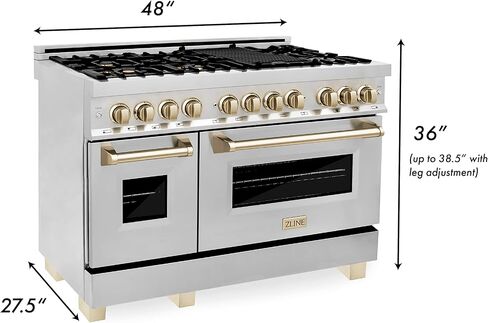 ZLINE Autograph Edition 48" 6.0 cu. ft. Dual Fuel Range with Gas Stove and Electric Oven in Stainless Steel with Gold Accents (RAZ-48-G) in Saudi Arabia