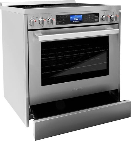 COSMO COS-305AERC Commercial-Style Electric Range with 4 Burners / 1 Warming Zone and 5 cu. ft. Capacity Oven with 7 Functions, Turbo True European Convection, 30 inch, Stainless Steel in Saudi Arabia