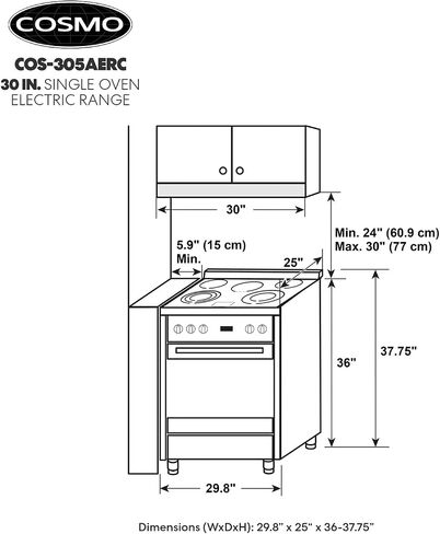 COSMO COS-305AERC Commercial-Style Electric Range with 4 Burners / 1 Warming Zone and 5 cu. ft. Capacity Oven with 7 Functions, Turbo True European Convection, 30 inch, Stainless Steel in Saudi Arabia