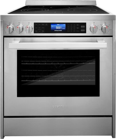 COSMO COS-305AERC Commercial-Style Electric Range with 4 Burners / 1 Warming Zone and 5 cu. ft. Capacity Oven with 7 Functions, Turbo True European Convection, 30 inch, Stainless Steel in Saudi Arabia