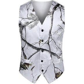 Tailorsun Mens Slim Fit White Big Tree Camo Camouflage 3pcs Vest Tie And Bow Tie Prom Wedding Vest in Saudi Arabia