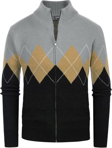 PJ PAUL JONES Mens Full Zip Cardigan Sweaters Argyle Stand Collar Knitwear in Saudi Arabia