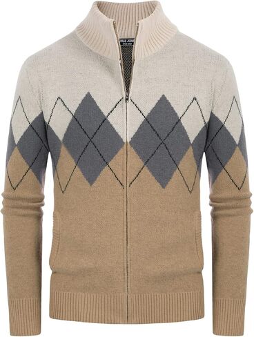 PJ PAUL JONES Mens Full Zip Cardigan Sweaters Argyle Stand Collar Knitwear in Saudi Arabia