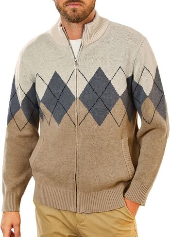 PJ PAUL JONES Mens Full Zip Cardigan Sweaters Argyle Stand Collar Knitwear in Saudi Arabia