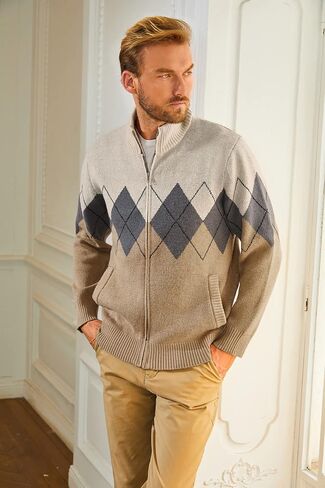 PJ PAUL JONES Mens Full Zip Cardigan Sweaters Argyle Stand Collar Knitwear in Saudi Arabia