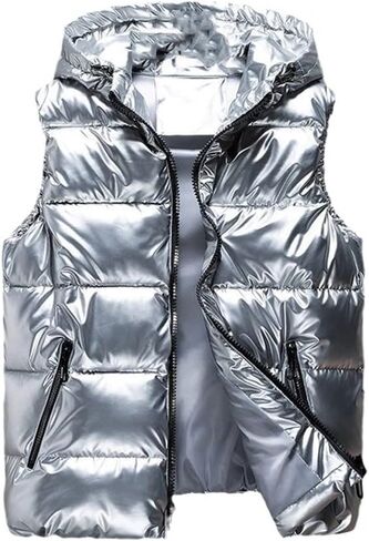 Men Winter Bright Hooded Thick Vest Waterproof Cotton Padded Sleeveless Coat Waterproof Thick Waistcoat in Saudi Arabia