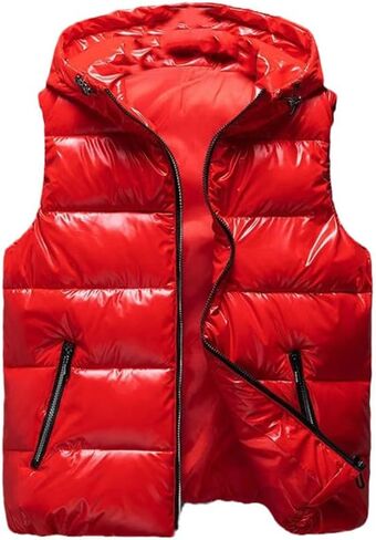 Men Winter Bright Hooded Thick Vest Waterproof Cotton Padded Sleeveless Coat Waterproof Thick Waistcoat in Saudi Arabia