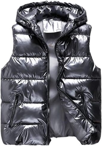 Men Winter Bright Hooded Thick Vest Waterproof Cotton Padded Sleeveless Coat Waterproof Thick Waistcoat in Saudi Arabia