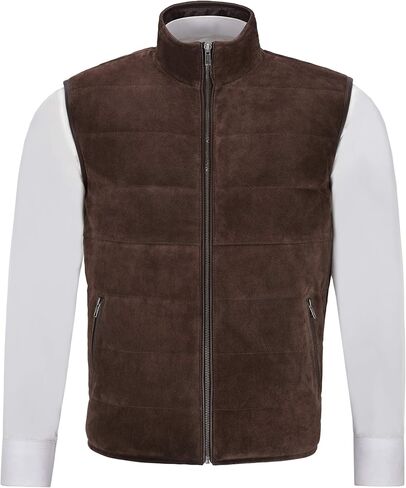 Men's Quilted Leather Waistcoat Brown Real Suede Leather Fashion Gilet Vest 1799 in Saudi Arabia