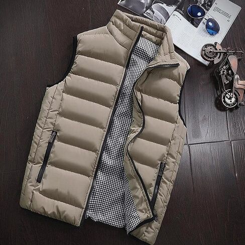 ZHUER Men's Outdoor Casual Vest Coat Stand Collar Sleeveless Padding Puffer Vest Lightweight Zip Quilted Gilet Jacket Outwear in Kuwait