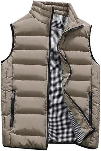 ZHUER Men's Outdoor Casual Vest Coat Stand Collar Sleeveless Padding Puffer Vest Lightweight Zip Quilted Gilet Jacket Outwear in Kuwait